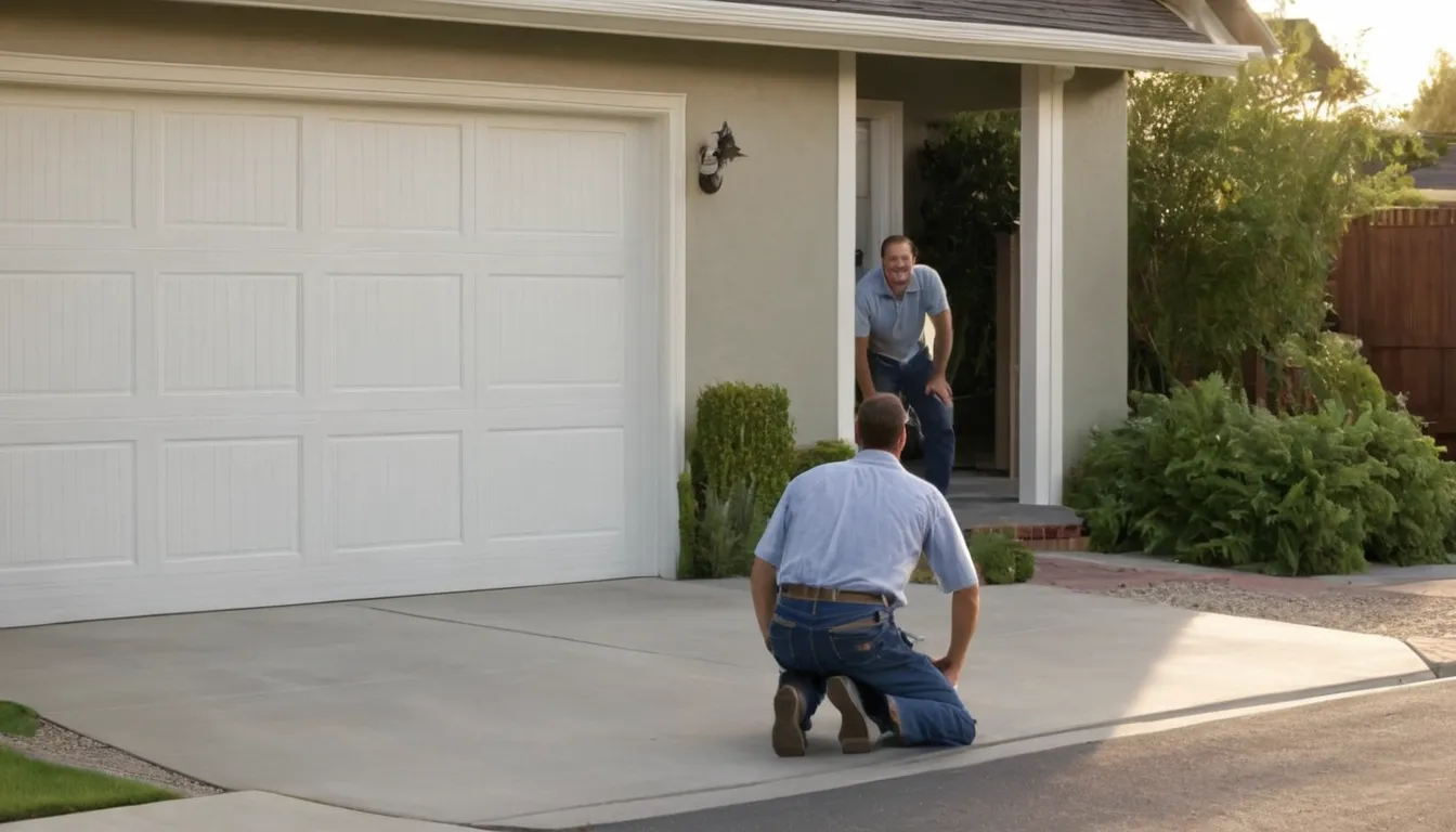 A local garage door provider checking the springs and tracks of a residential garage door in Hampshire