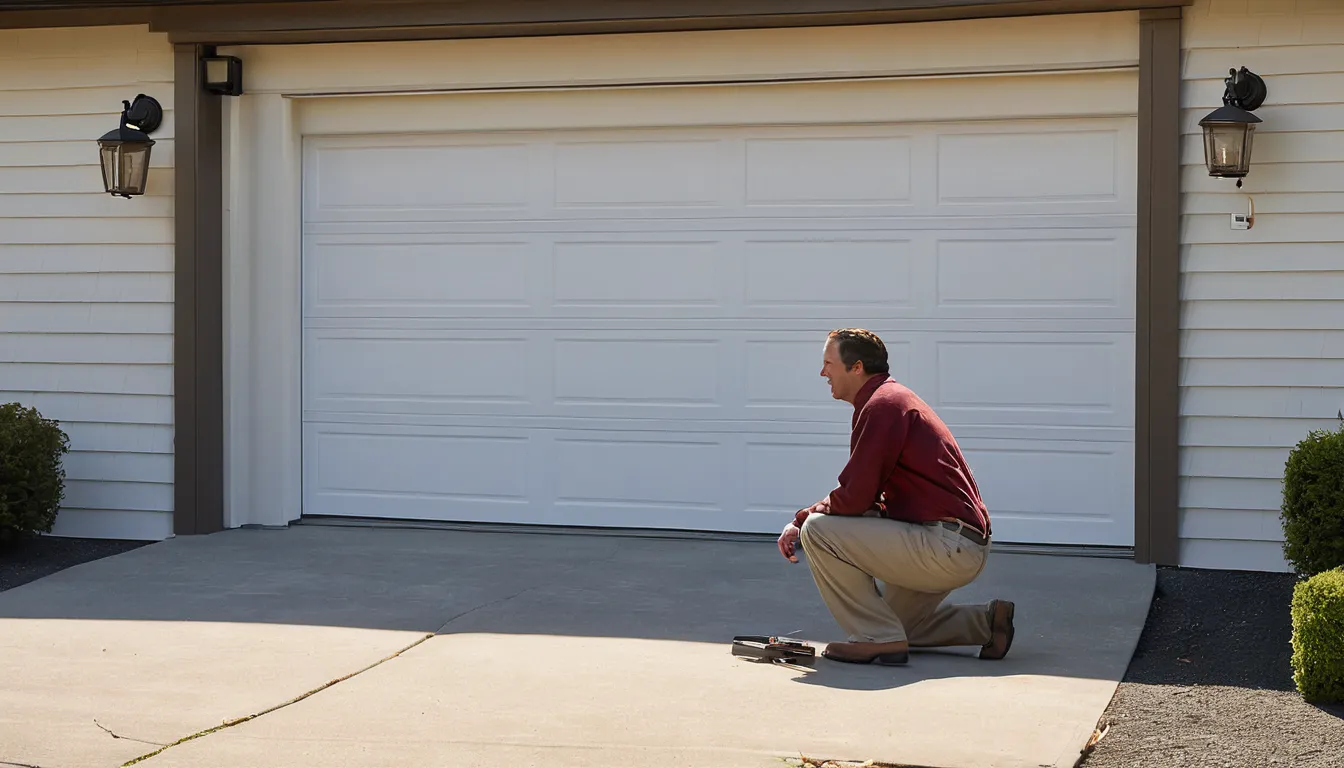 A friendly local provider checking the torsion spring above a garage door at a home in Hampshire