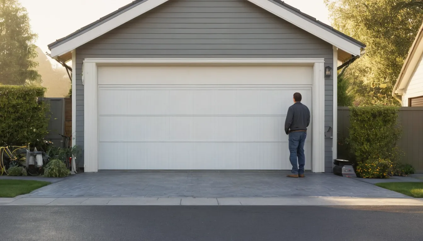 A friendly garage door provider checking a residential garage door in Hampshire